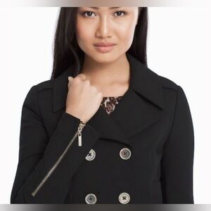White House Black Market Black Double Breasted Crop Pea Coat Jacket S Like New